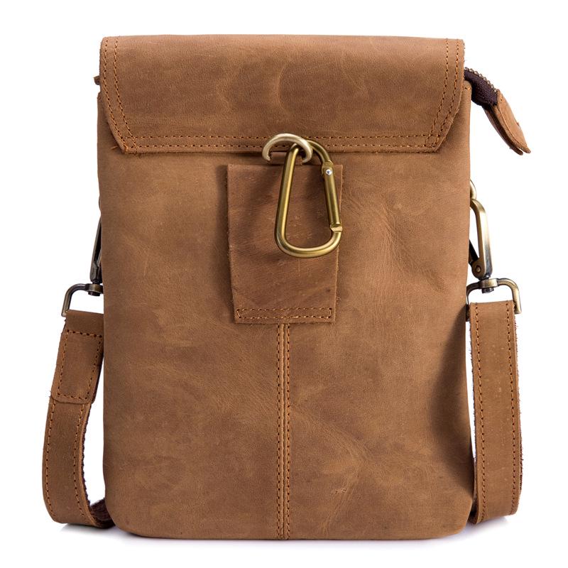 New Men's Retro Crazy Horse Genuine Leather Waist Bag Belt Hanging Phone Pouch Multi Purpose Shoulder Crossbody Belt Bag for Daily Travel Outdoor Use