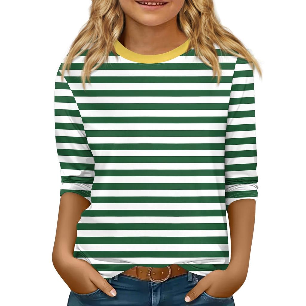 Children's 3/4 Sleeve Tops Casual  Print T Shirt Round Neck Pullover Blouse