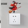 Holiday Home Decoration Halloween Switch Sticker, Witch Riding Broom Light Decal, Creative Decor Self-Adhesive Wall Stickers for Bedroom Living