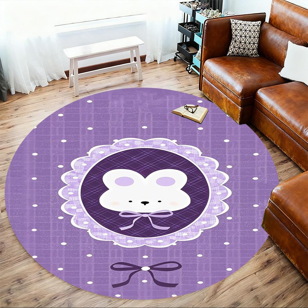1PC Bunny Purple Bow Round Chair mat Area Rug - Non-Slip, Floor Mat for Office, Bedroom, home decor Christmas Gift c0528061