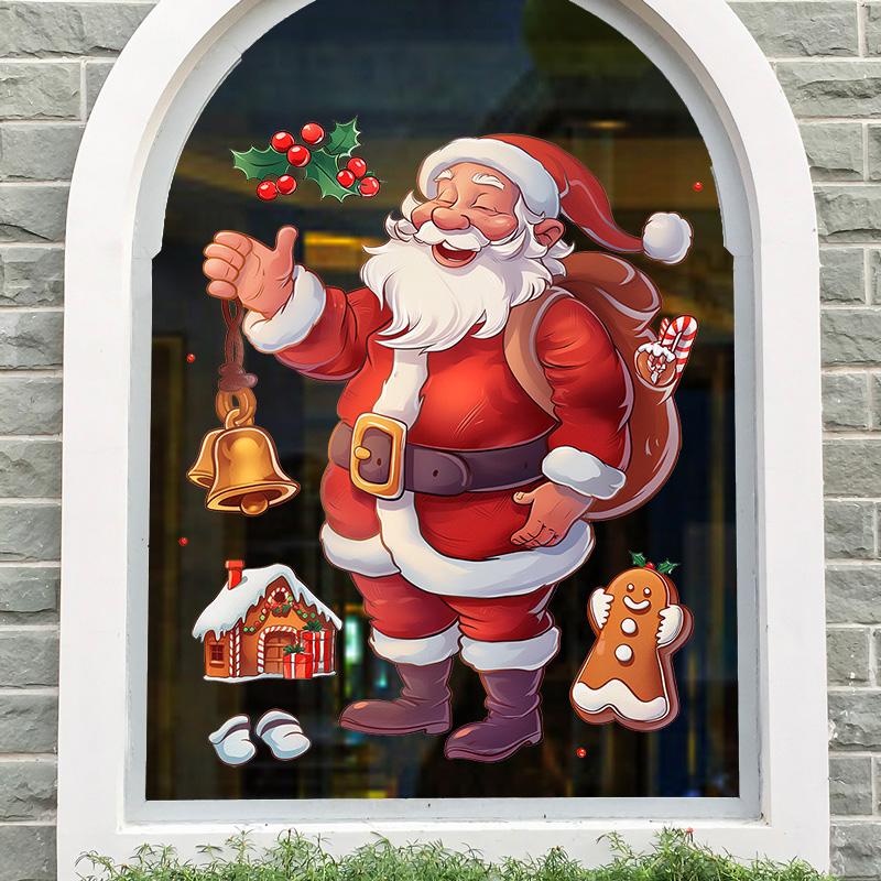 Cartoon Christmas Window Sticker Decoration 2025 New Year Snowman Santa Claus Home Kids Room Wall Glass Static Sticker Removable