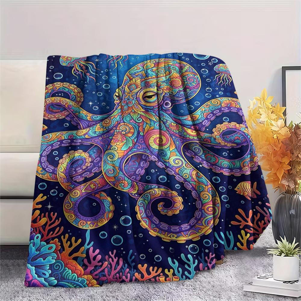 Colorful marine organisms Print Flannel Blanket,High quality Comfortable for All Seasons,Home Decor,Warmth and Comfort,Perfect for Christmas Gifts