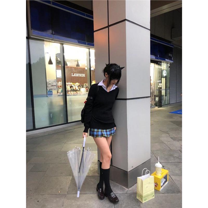 Preppy V-Neck JK Uniform Sweater Set: Autumn-Winter Long-Sleeve Versatile Outerwear for Girls