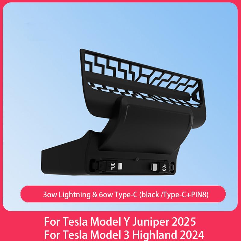 Rear Screen Expansion Dock For Tesla Model Y Juniper 2025 Model 3 Highland 2024 Rear Air Vent HUB Fast Charging Telescopic Cable