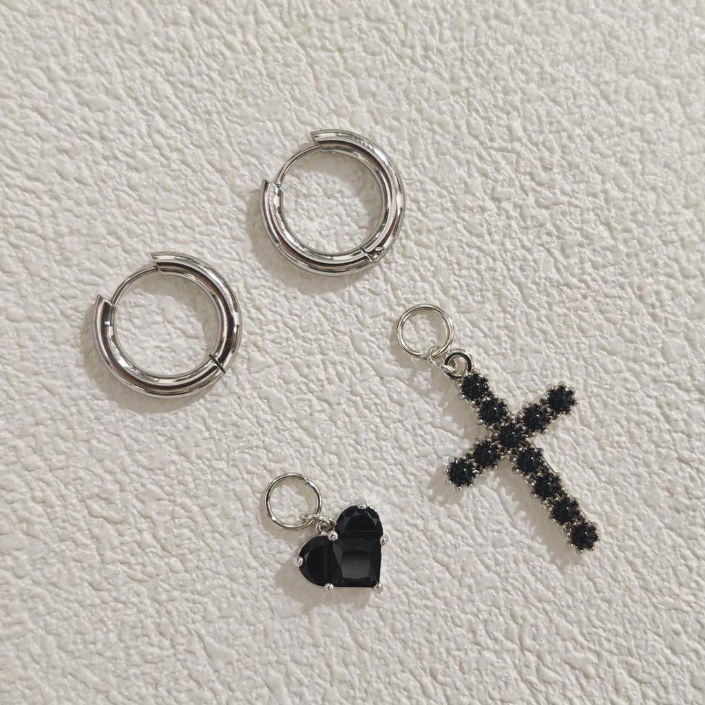 New Retro Dopamine Zircon Cross Heart Geometric Stereo Earrings for Women Asymmetrical Imitation Pearl Earrings Punk Jewelry
