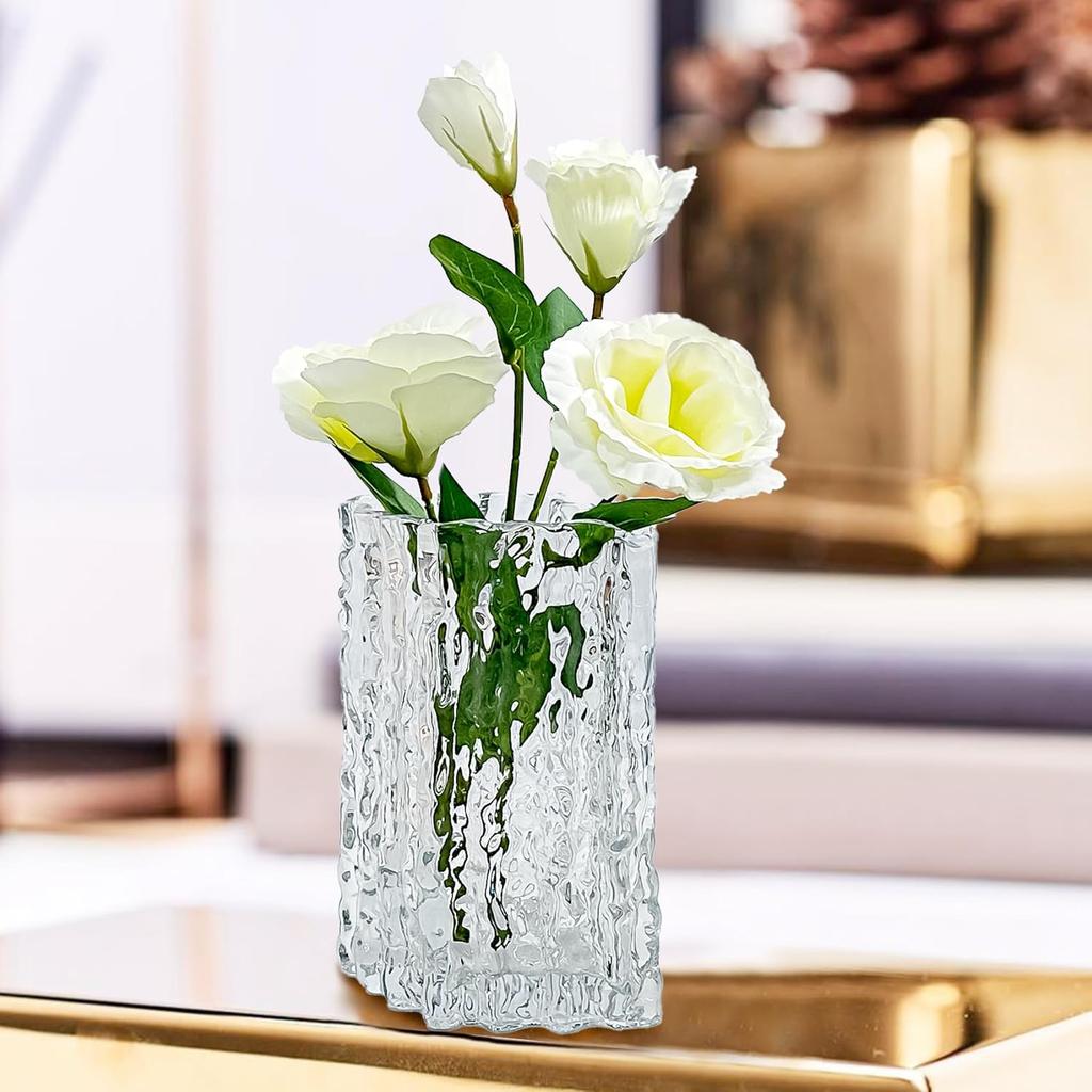 Aoderun Glass Vase Crystal Vase Heavy Duty Large Flower Vase for Dining Table Kitchen Office Home Shelf Wedding Living Room Centerpieces(Clear)