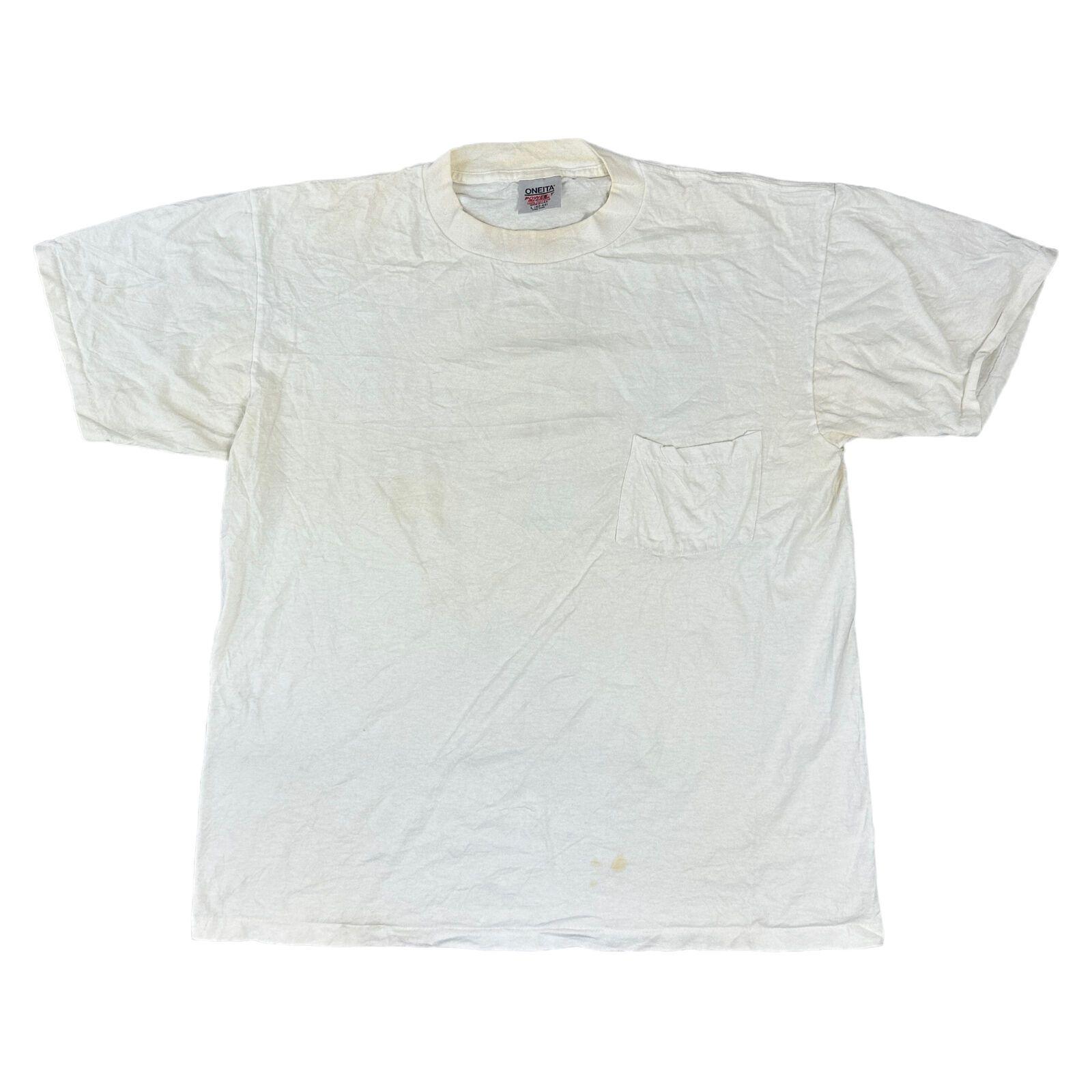 

Vintage Oneita T-shirt Single Stich USA 90s Graphic Print Beige Mens 4XL