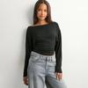 Y25TP365 Women's One-Shoulder Batwing Sleeve Waist-Cinched Solid Color Autumn Pullover Top
