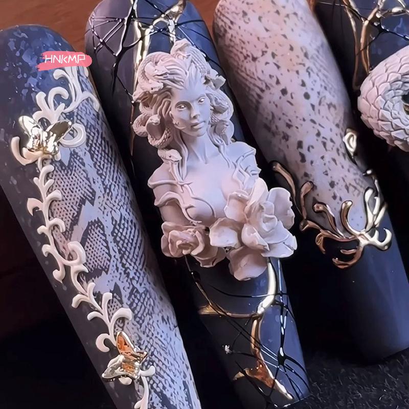 1Pcs 3D Snake Girl Design Silicone Nail Mold for DIY Nail Art Decoration Beauty Charm Carving Tool for Nail Professionals