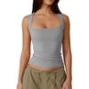 Summer Women's Square Neck Sleeveless Double Tank Top Basic Skinny T-Shirt