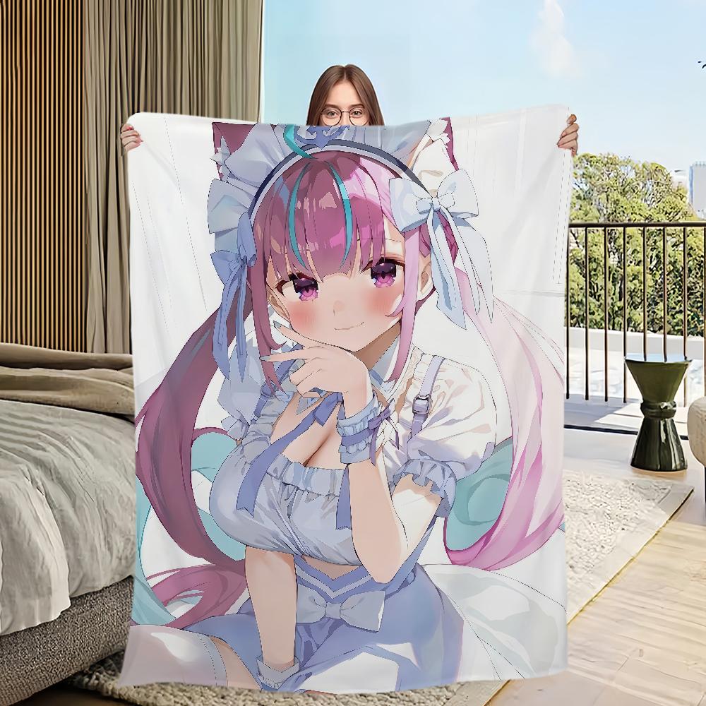 music anime girl H-Hololive M-Minato Aqua Flannel warm soft plush blanket sofa living room hogar office bedroom travel gift home