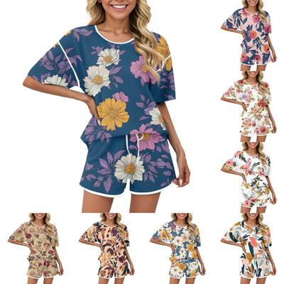 Women's Casual 2 Piece Short Sleeve Top And Shorts Matching Pajamas Set