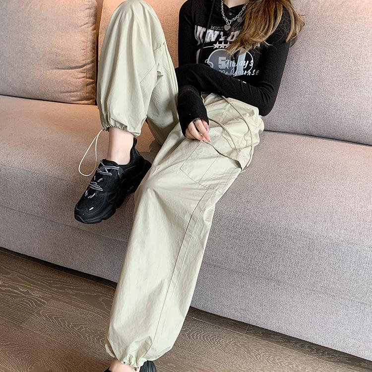 Women Casual Joggers Sports Pants Vintage Solid Low Waist Drawstring Baggy Trousers Y2K Wide Leg Sweatpants Streetwear Cargo Pants
