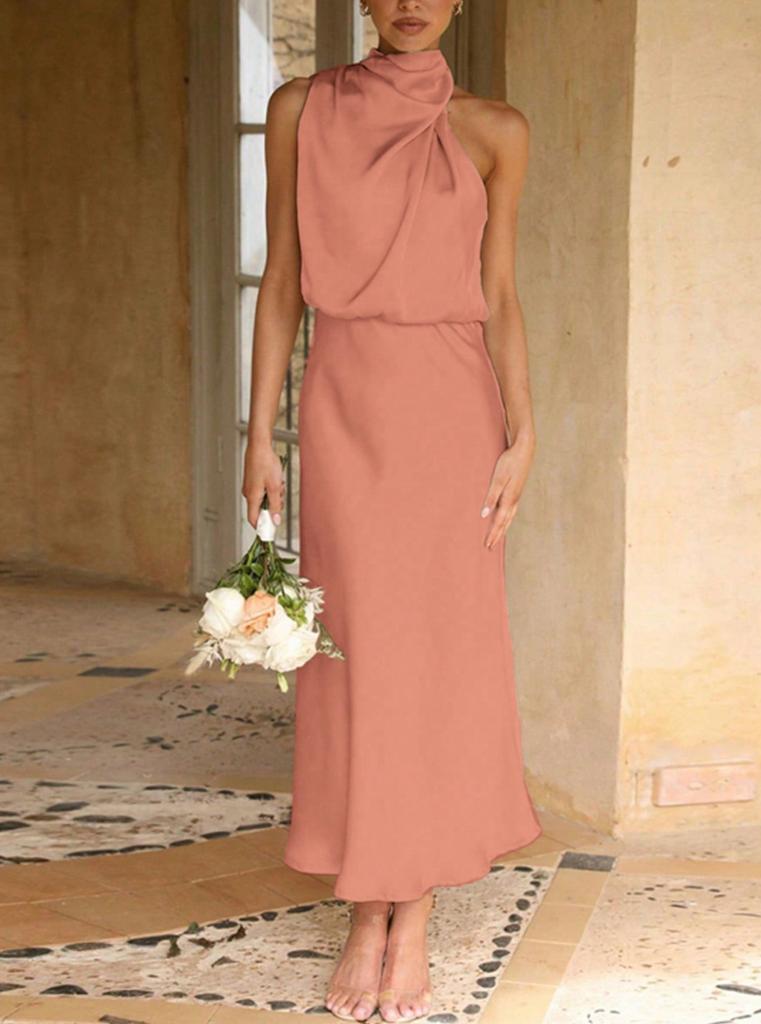 Spring and summer new high-end satin sleeveless dress fashionable and elegant temperament light evening dress