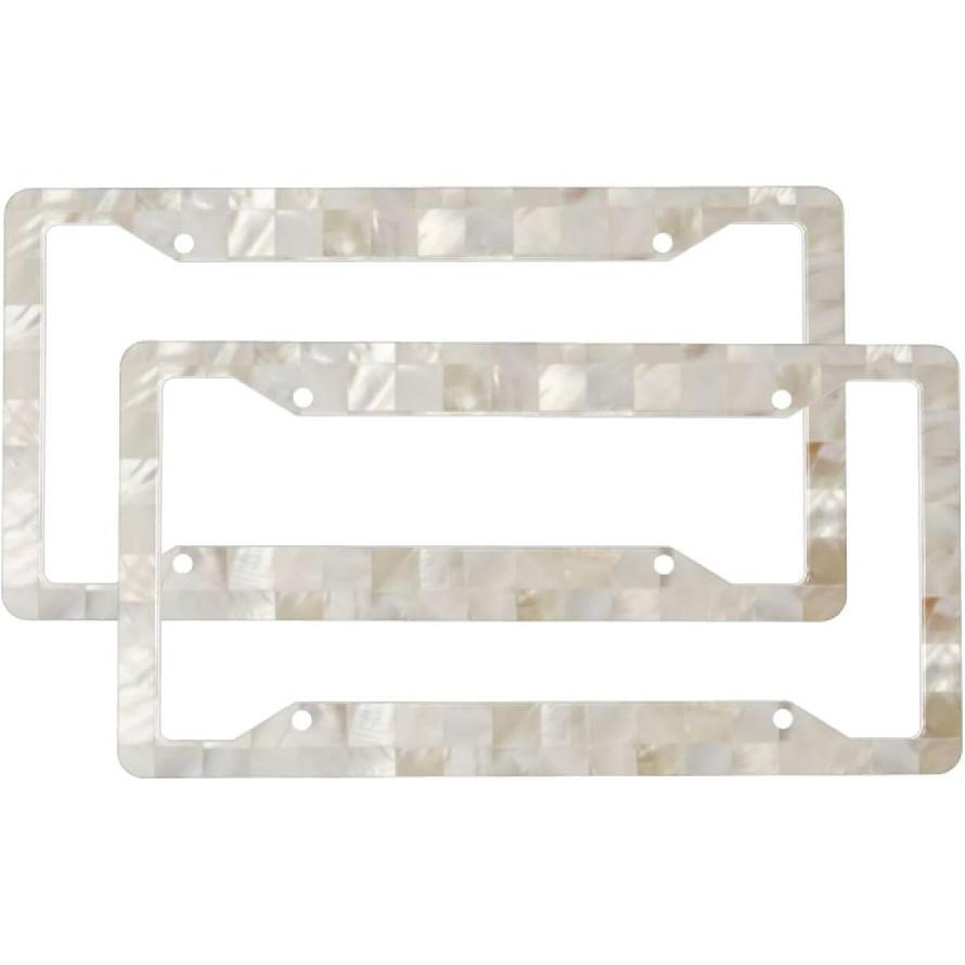 Mother of Pearl, Beige Light Aluminum Universal Style Stainless Steel Metal License Plate Frame, 2-Pack License Plate Frame, 4-Hole Universal Frame