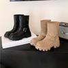 Leather Platform Heel High Martin Boots Women'S Autumn And Winter New Retro Locomotive Belt Buckle Thick Heel Versatile Knight Boots