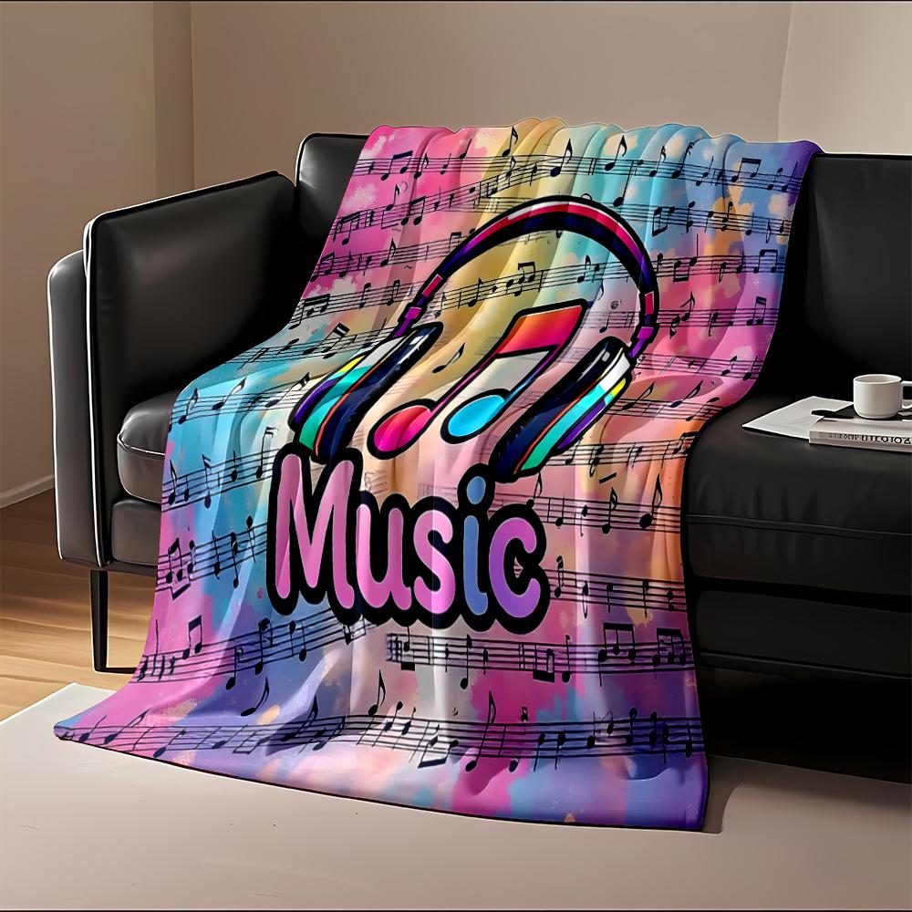 Colorful Music Notes and Headphones Design Flannel blanket for bedroom, living room, sofa, and nap sofas