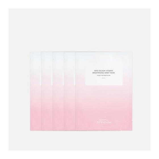 [ATTATION] Rosy Bloom Vitamin Brightening Sheet Mask 5 Pieces / Whitening, Moisturizing, Shiny Skin Care Korean Face Pack For Sensitive Skin