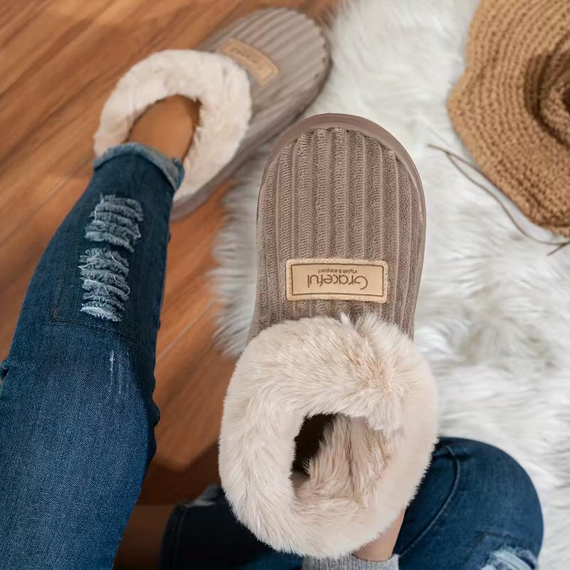Winter Warm Thick-Soled Slippers - Non-Slip Sole & Soft Cushioned, Cozy Indoor/Outdoor House Shoes with Round Comfortable Heel