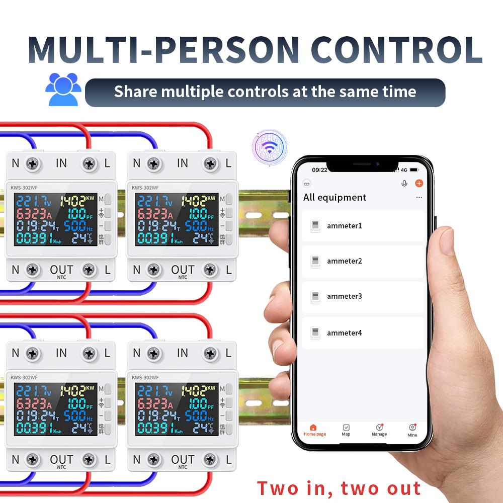8 In 1 WIFI Energy Meter Color Screen Phone Remotely APP Control AC  2P AC 170V~270V Power Voltmeter Voltage Amps Watt Kwh Meter