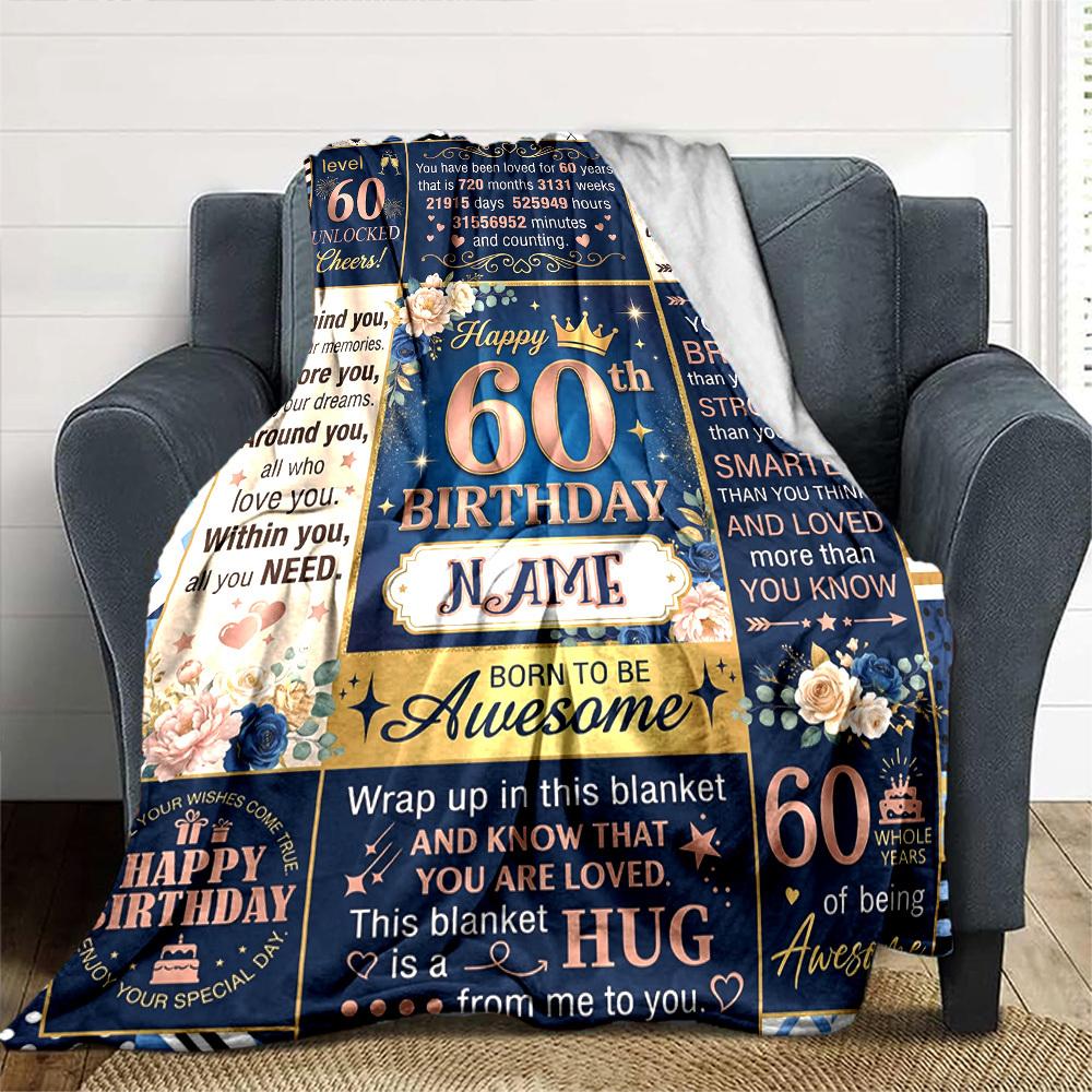 Happy 60Th Birthday Blanket Personalized Name Soft Warm And Versatile For Sofa Bed Office And Travel Machine Washable Comfortable In All Seasons Best