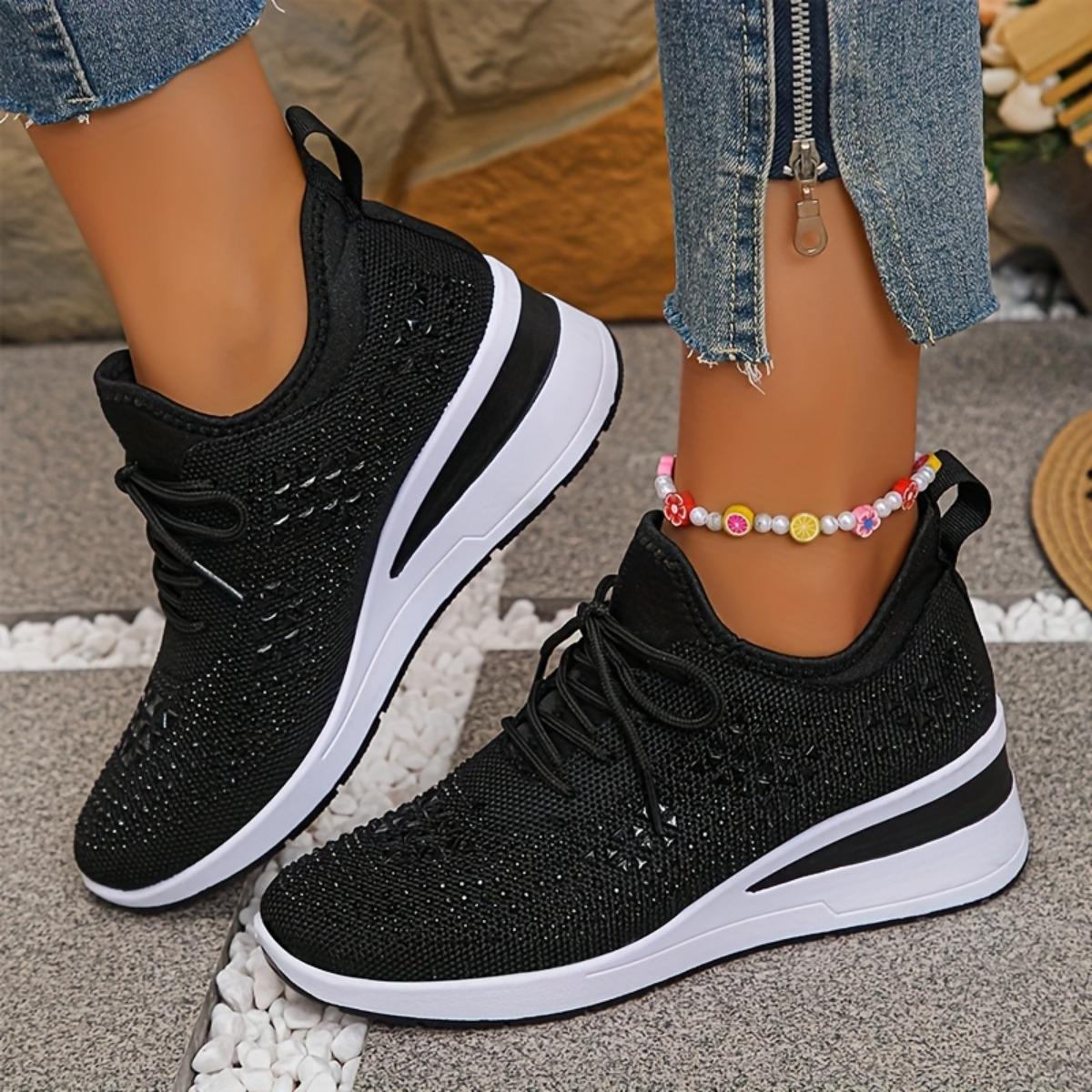 

Spring and Summer New Flyknit Height Increasing Women s Shoes, Shiny, Fashionable, Versatile, Thick Soled Sports Shoes for Women, Outdoor Travel Shoes 36 чёрный
