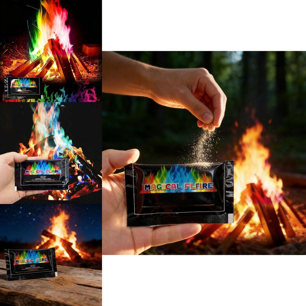 Polvere Colorata per Fiamme Magiche Con Metallo Rameo Per Festa del Fuoco Falò sulla Spiaggia Divertimento Per Adulti e Bambini