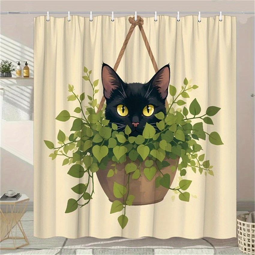 Waterproof Shower Curtain Black Cat Floral Botanical Jungle Pattern Bathroom Curtain Pet Lover Aesthetic Home Decor