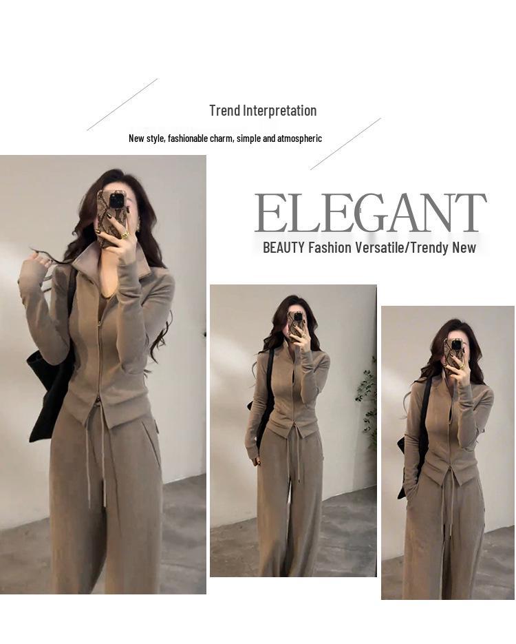 Korean Style Slimming Hoodie & Wide Leg Pants Sports Two-Piece Set for Women - 2026 Collection