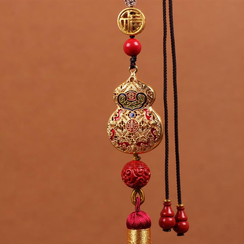 Gourde creuse chinoise en laiton Fu sculpté, pendentif porte-bonheur, accessoires de suspension de voiture, décoration Feng Shui Hulu, amulette, pendentif d'anniversaire