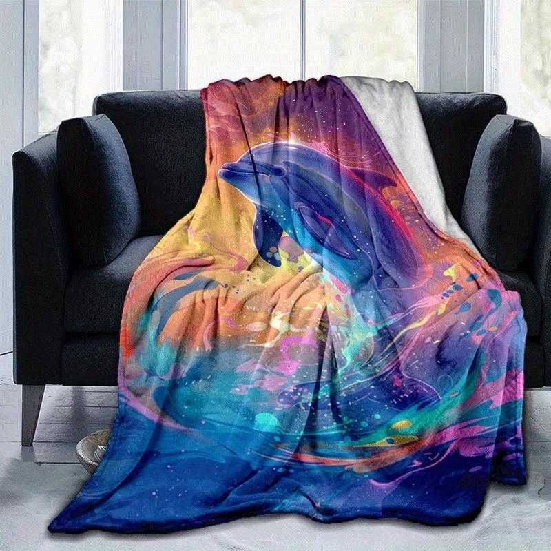 1 Stück Leichtgewichtige Flanelldecke mit Delfin-Aufdruck, Bequeme und Warme Decke, für Camping Sofa Bett und Couch Büro, Geschenk