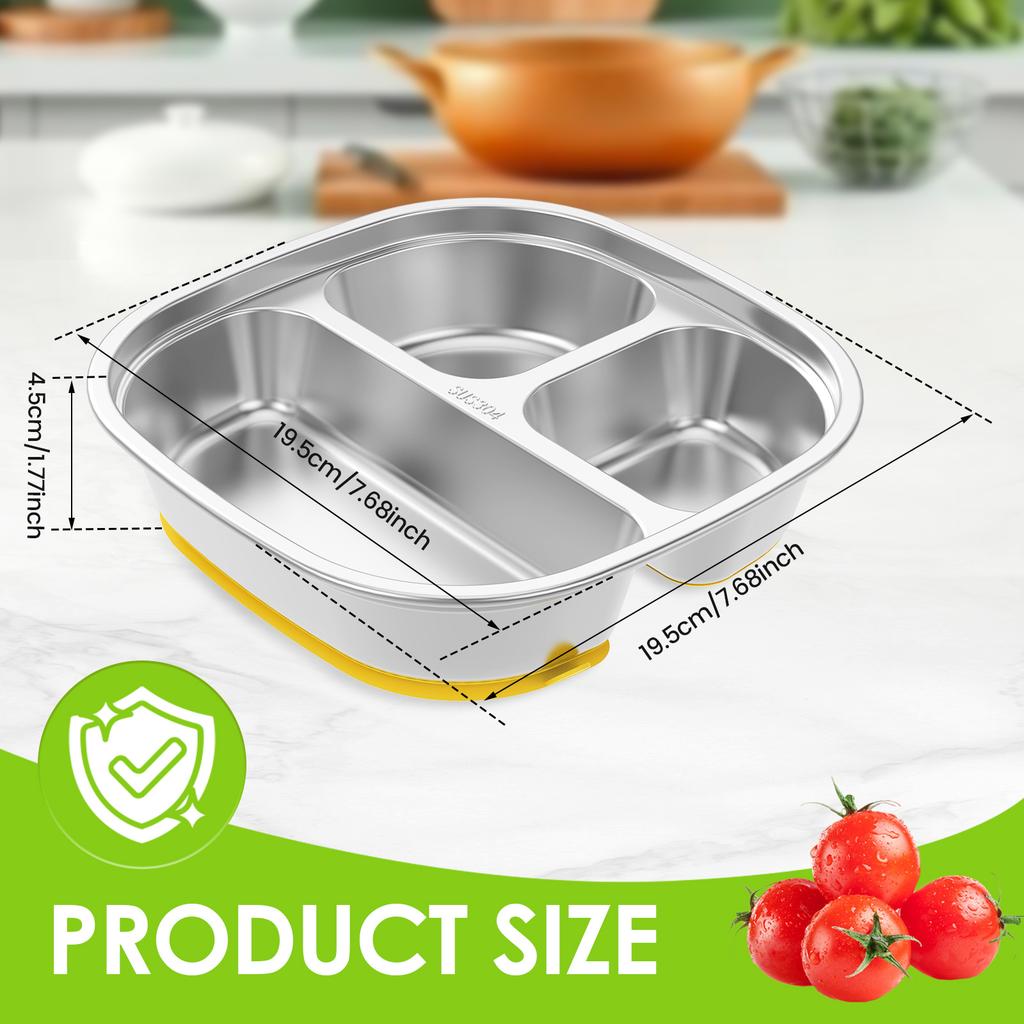 Stainless Steel Kids Plates Divided Designed Metal Kid Plate Stainless Steel Divided Plates Stainless Steel Baby Suction Plate