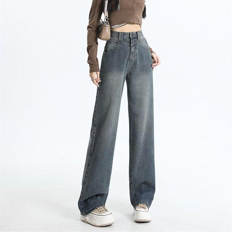 

Женские джинсы с высокой талией в стиле ретро, облегающие, с широкими штанинами - Утягивающие брюки прямого кроя длиной до пола для весны и лета 3XL (Recommended for 75-80 kg)