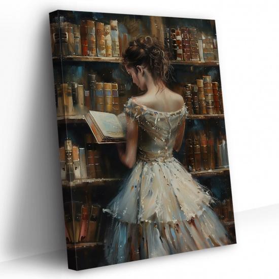 PBXBJY Vintage Female Canvas Wall Art Girl Reading Book Pictures Retro Women Painting Print Classroom Bedroom Gallery Girls Room Decor Frame (24L X