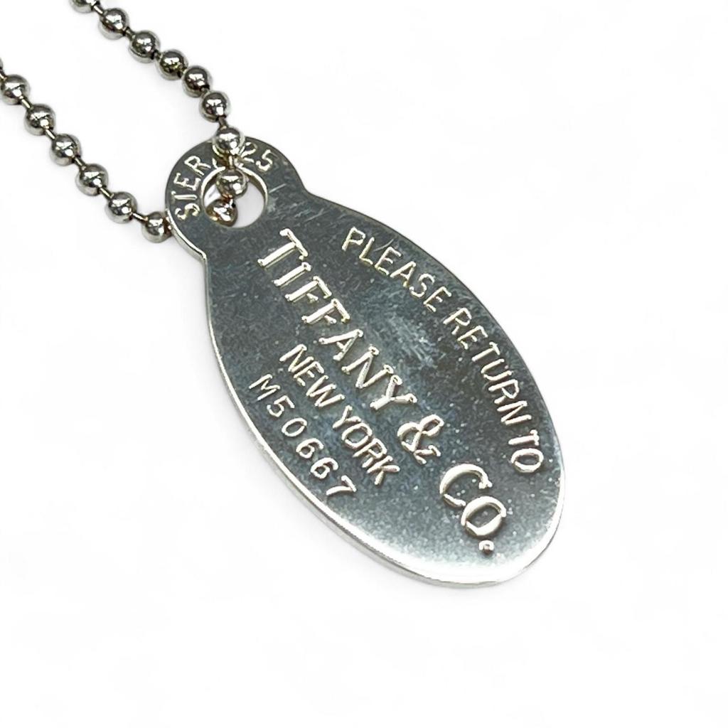 TIFFANY&Co. Necklace Oval Tag Long Silver SV925 Women Used