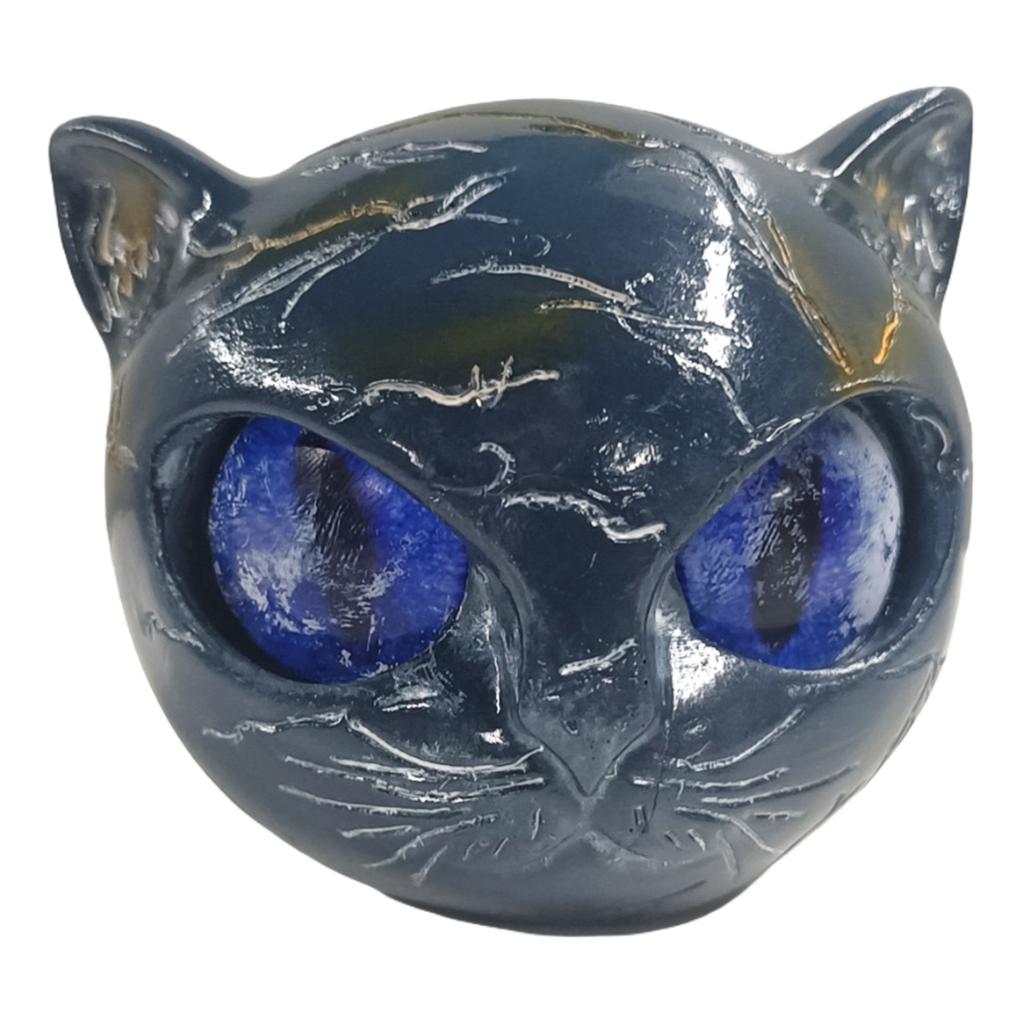 Black Cats Stone Sculpture Resin Cat Head Figurine Healing Stone Marble Texture Cat Stone Halloween Home Decor For Cat Lovers