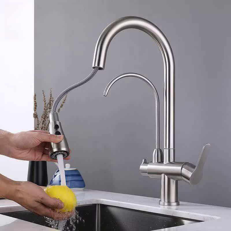 TLXT Three-in-One Pull-Out Kitchen Faucet with Water Purifier