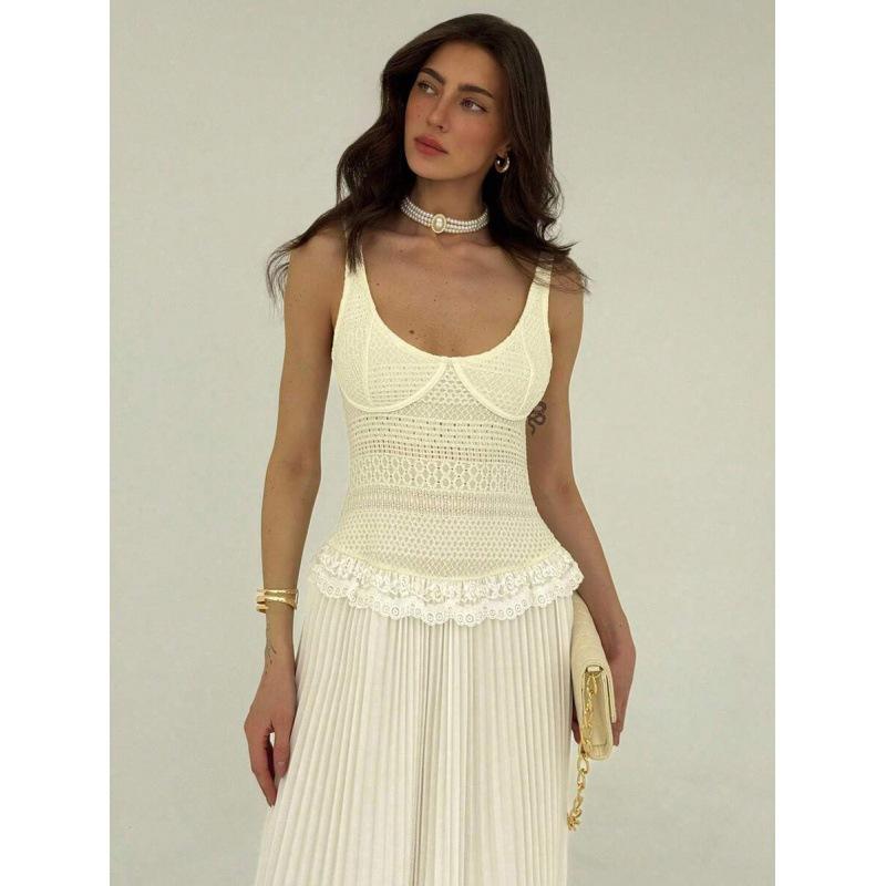 2026 summer new slim-fitting texture retro jacquard sexy splicing lace edge dress XS