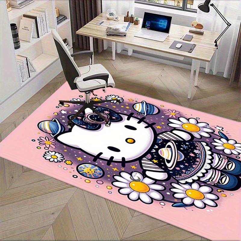 Office Rug Hello Kitty, Space Theme Anti-Slip Rug, Machine Washable for Living Room, Bedroom, Office, Multiple Sizes, Bedroom Mat, Decorative Mat, Dur