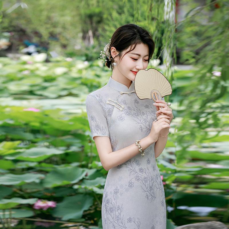 Gray mother national style new Chinese daily Suzhou long cheongsam improved young 1011 new women's high sense