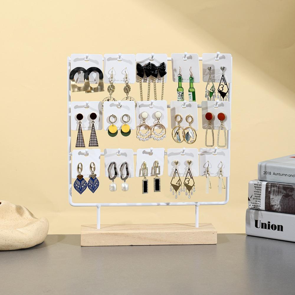 1pc Wooden Earring Display Stand - Sturdy Iron Frame, Painted Rectangular, Space-Saving Organizer Fits Hooks/Pendants/Earrings