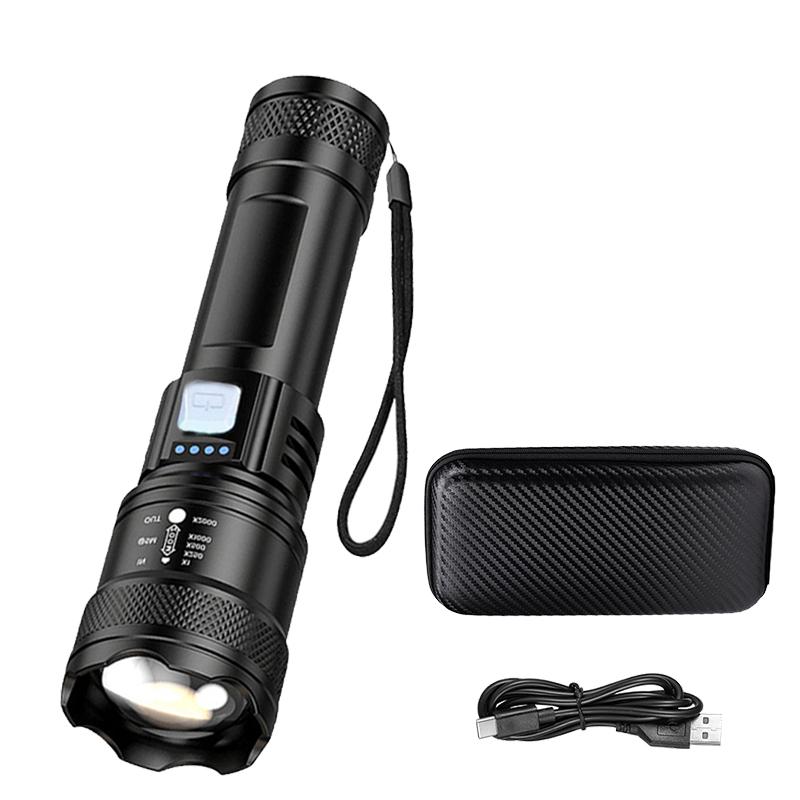 High Strong Power Led Flashlights 2000LM Tactical Torch with Display Light USB Charging Camping Fishing Emergency Zoom Lantern