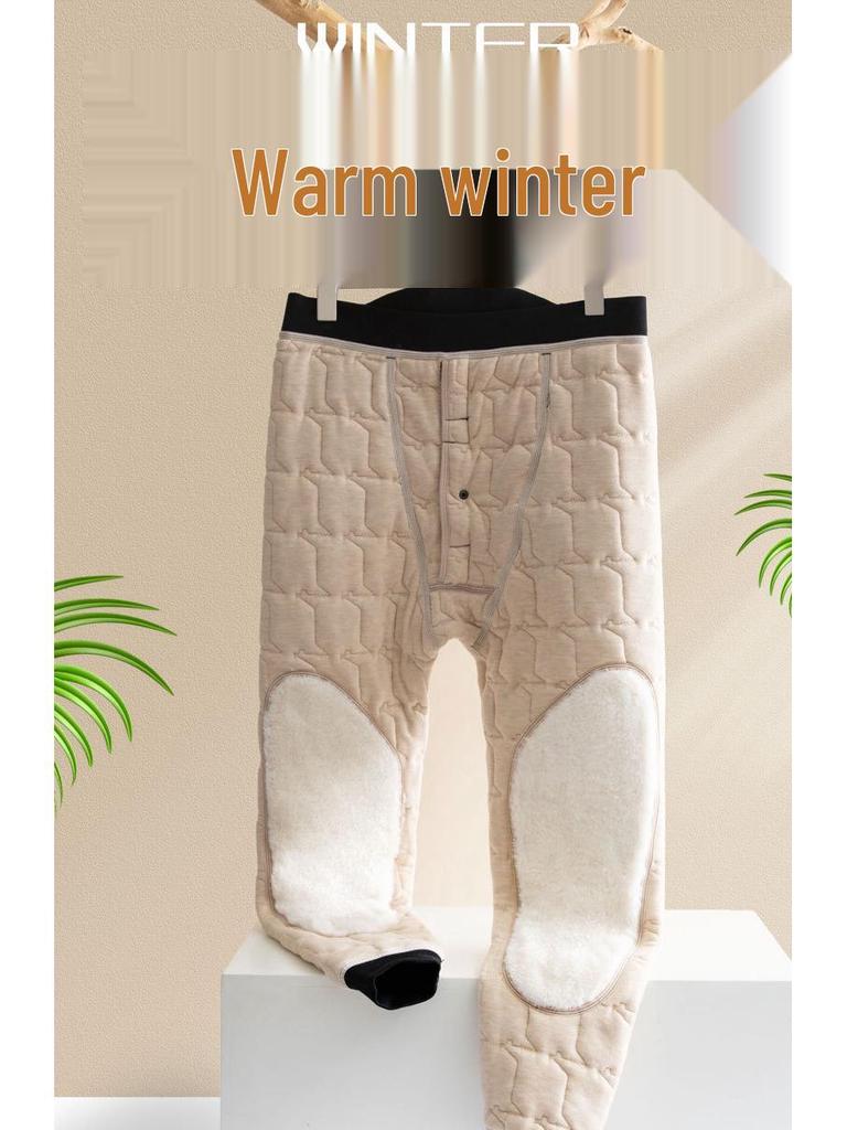 Men's High Waist Extra Thick Thermal Wool Pants with Fleece Lining for Winter