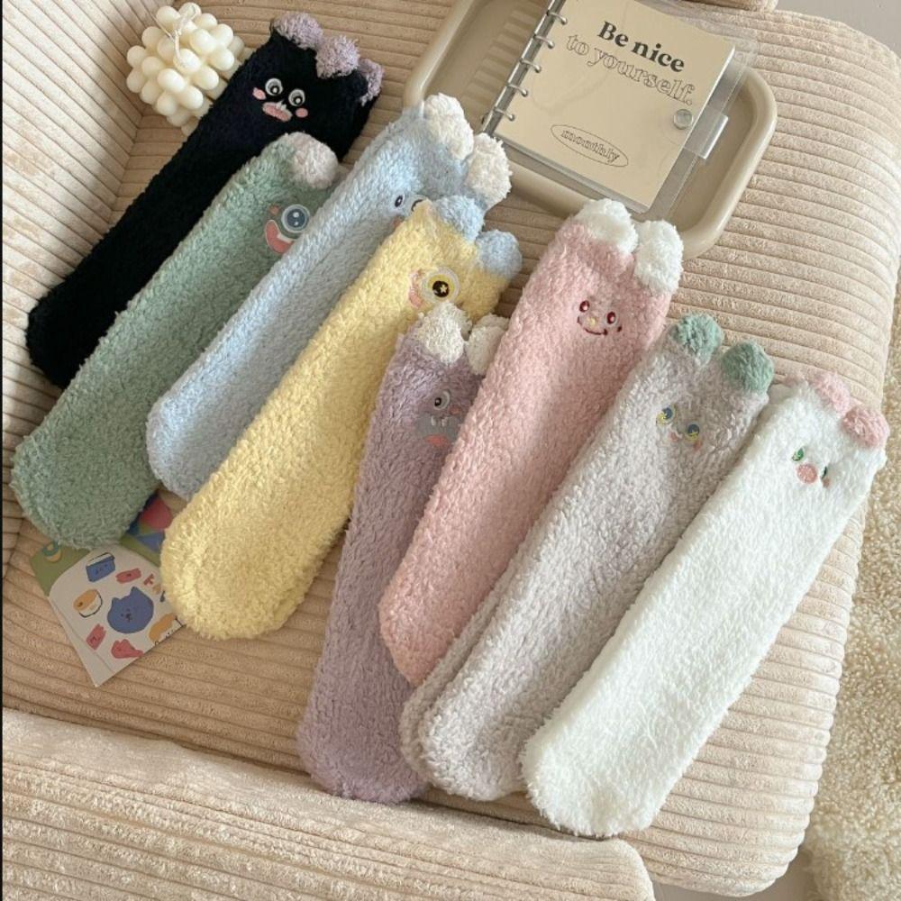 

Thickened Coral Velvet Socks Winter Floor Stockings Embroidery Cartoon Socks Women