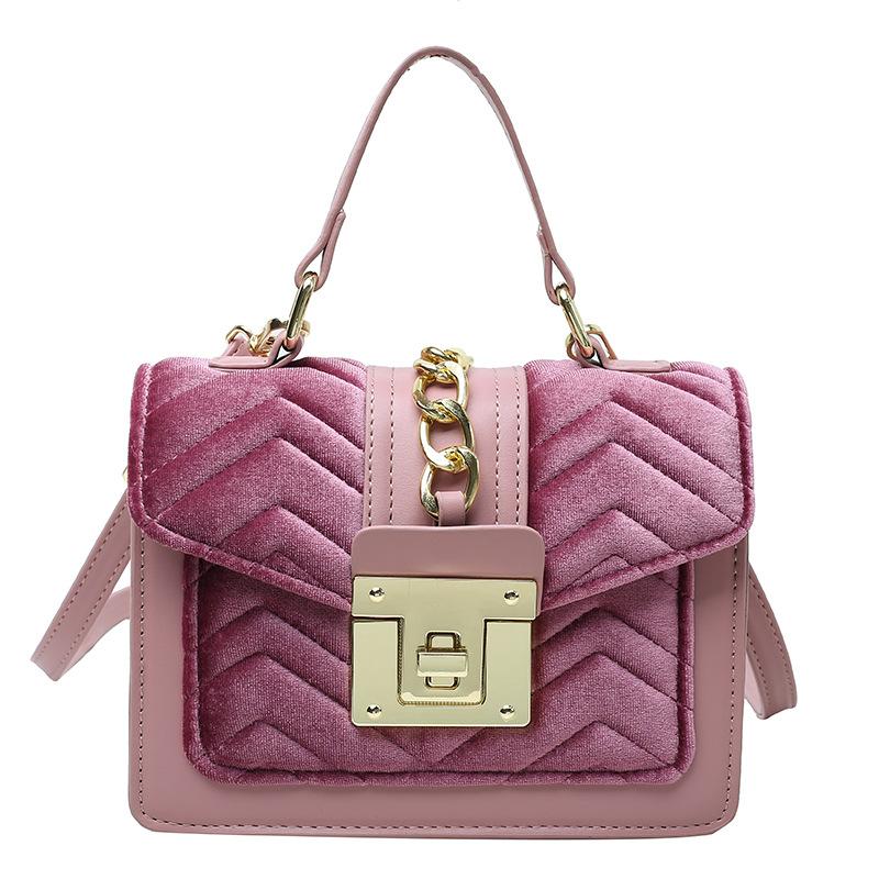 

velvet handbag women s new light luxury small square bag niche design portable oblique span bag рожевий