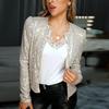 Party-Blazer Pailletten-Verzierung Rundhalsausschnitt Lange Ärmel Slim Fit Strickjacke Kleider Streetwear Damen Offene Vorderseite Paillettenjacke Damenbekleidung