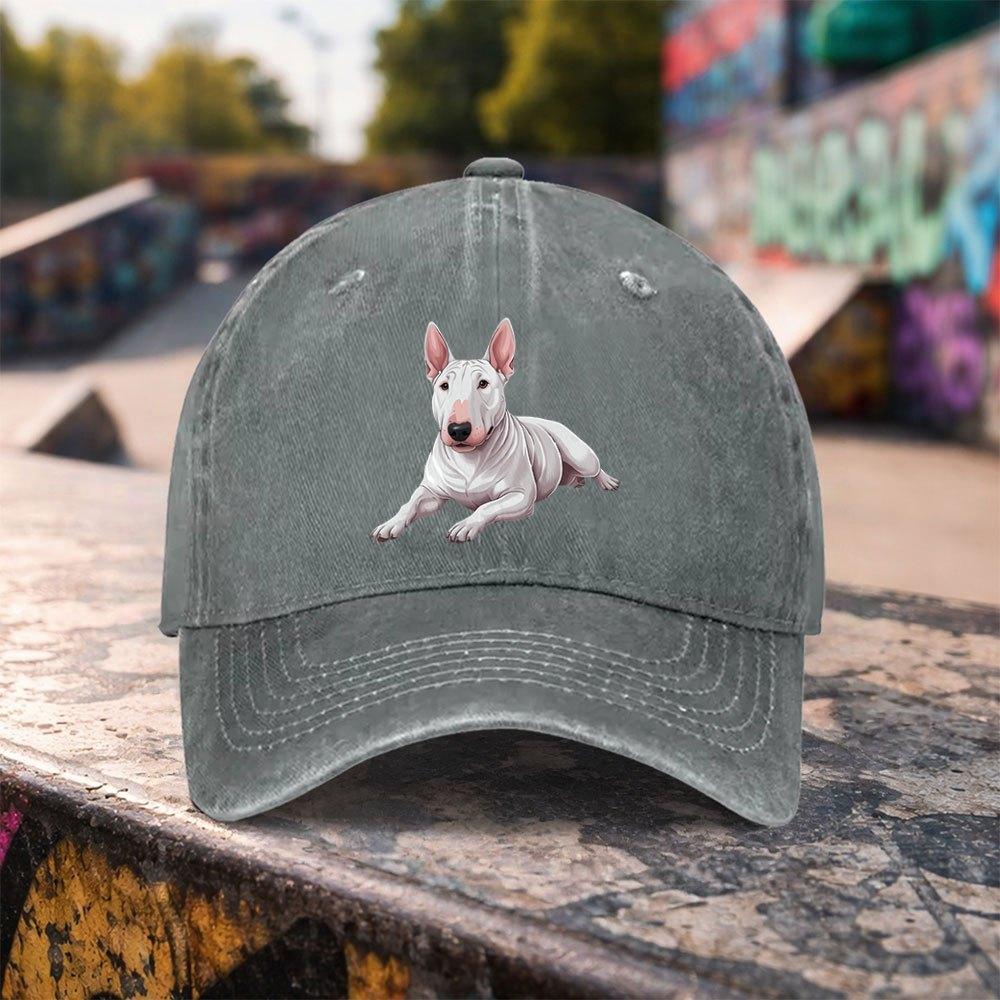 Bull Terrier Dog Graphic Washed Baseball Cap Unisex Adjustable Cotton Outdoor Sport Headwear
