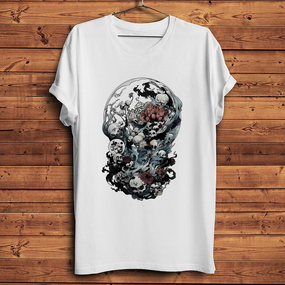 Gothic Skeleton Blooming Floral Death Skull Funny TshirtWhite Casual Short Sleeve TShirts Unisex TeeNocrack Breathable Print S