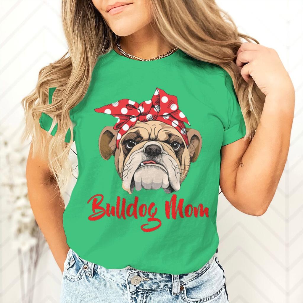 Bulldog Mom Printed Dog Mama Gifts for Womens Tshirts Casual Summer Short Sleeve Fashion Animal Lover Female Tshirts