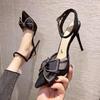Sweet bow stiletto single shoes women's summer 2025 new women's shoes mesh bag head pointed high heel sandals